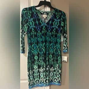 Donna Morgan size 4 Green blue black Long Sleeves NWT